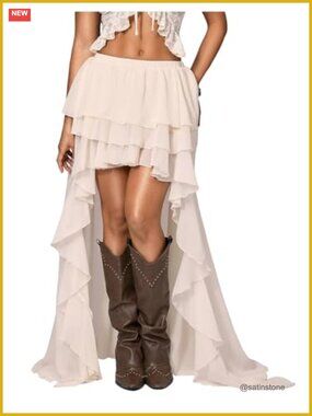 Boho Ruffled Chiffon Maxi Skirt Asymmetrical Drop Waist Y2K Flowy